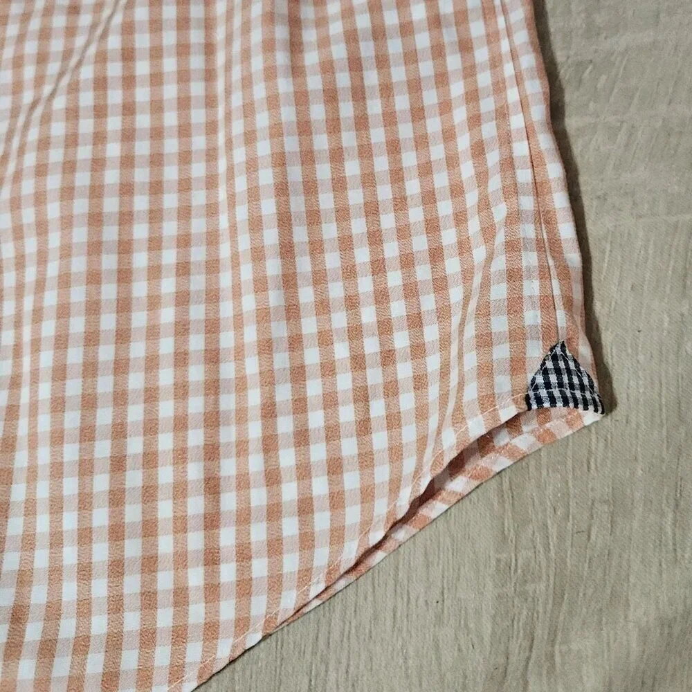 Mens Size M Banana Republic Non Iron Peach Checkered Button Up Shirt Cotton